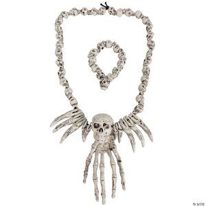 Halloween Skull Necklace & Bracelet Combo 2 Pc Skeleton 18" Costume Accessory